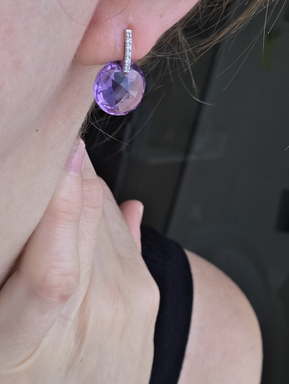 18K Suzanne Kalan White Gold Amethyst & Diamond Drop Earrings